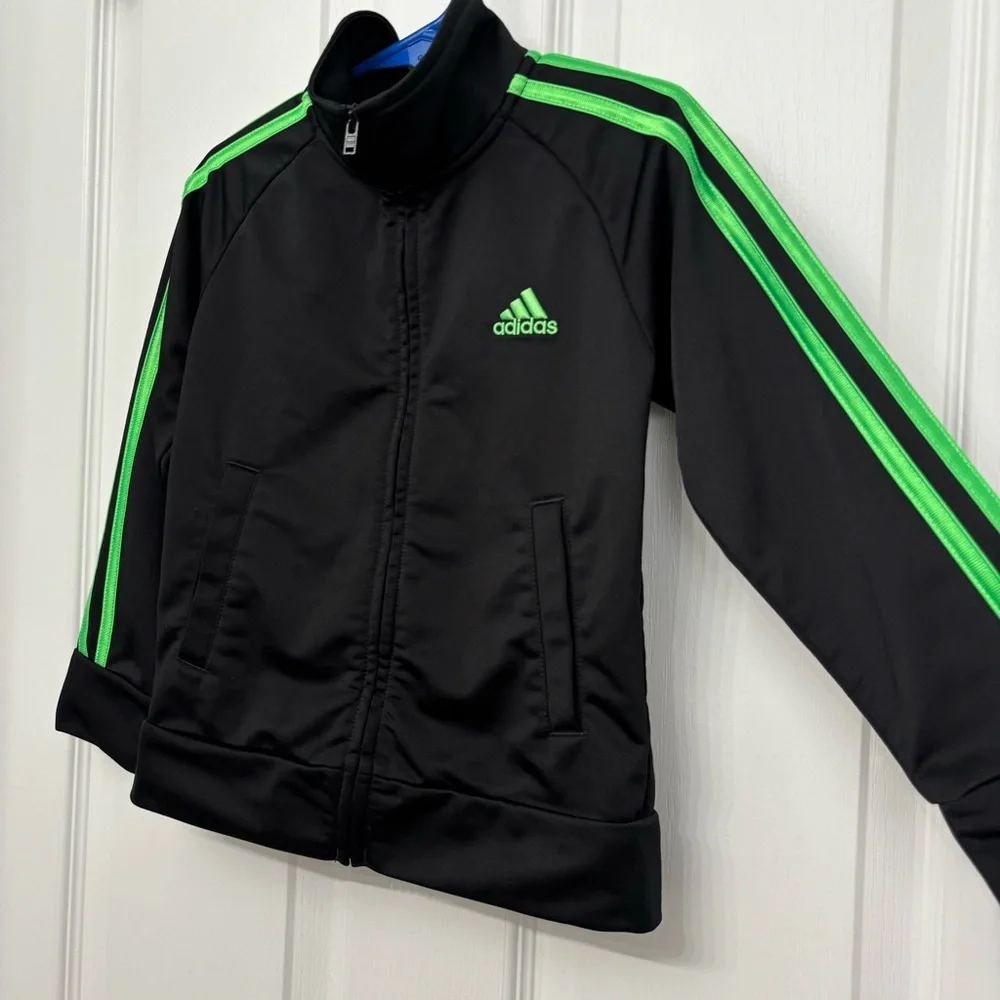 Black Track Jacket with Green Stripes | Adidas 4T